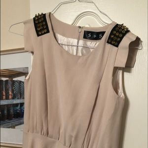 Beige mini dress with spiked sleeve accents by S&S